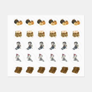 Etiquetas Vintage Halloween Stickers - Pumpkin, Dolls Spooky