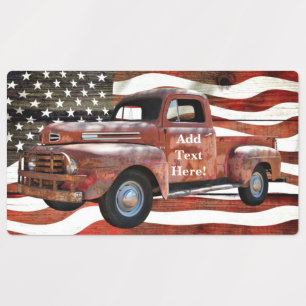 Etiquetas Vintage Red Truck American Flag