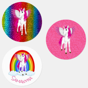 Etiquetas Wing Unicorn Party - Rainbow Classk Round Sticker