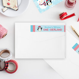 Etiquetas Winter ONEderland Birthday Penguin Blue and Red