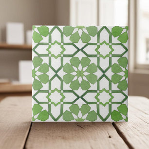 Etnia geométrica verde-marroquina pintada à mão