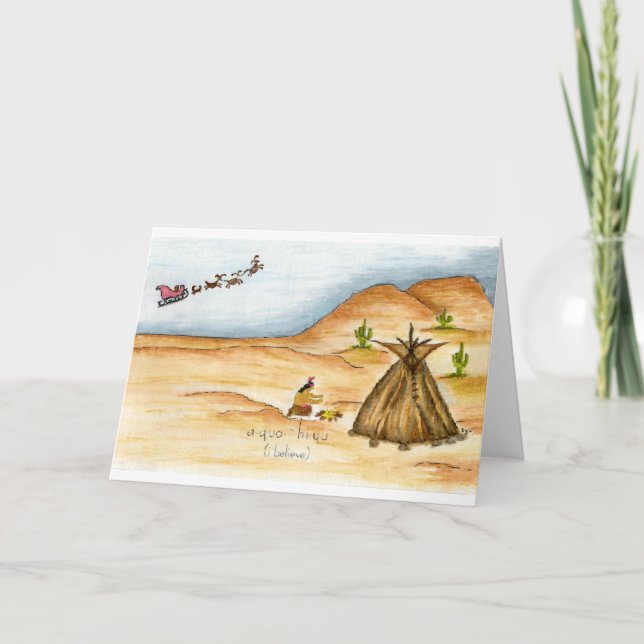 Eu acredito a aguarela Cherokee do cartão de Natal (Frente)