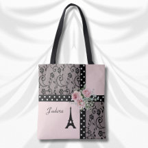 Eu adoro a bolsa tote Pink and Black Paris Chic