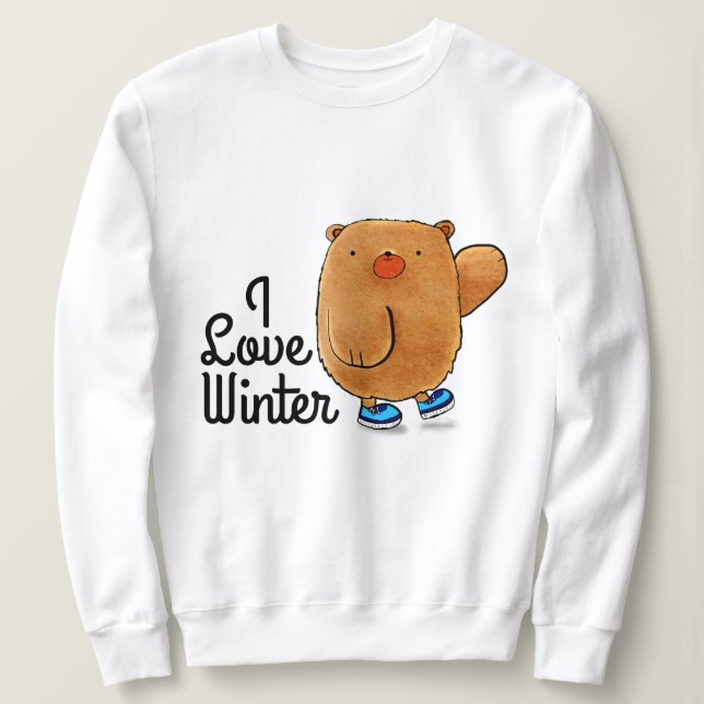 Eu adoro a camiseta do Urso de Cartoons de inverno (Frente do Design)
