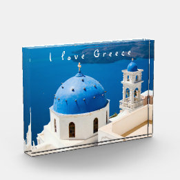 Eu adoro a Grécia Church Santorini, foto azul e te