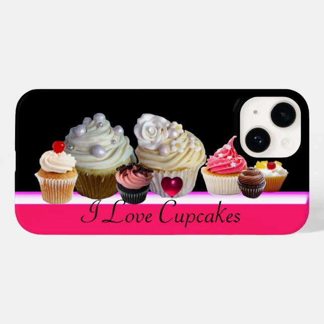 Eu adoro CUPCAKES DELICIOSOS Rosa, Fuchsia White (Verso (horizontal))
