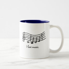 Eu adoro música, anotações em canecas de escala on