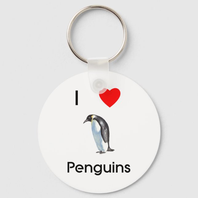 Eu adoro pinguins Chaveiro (Frente)
