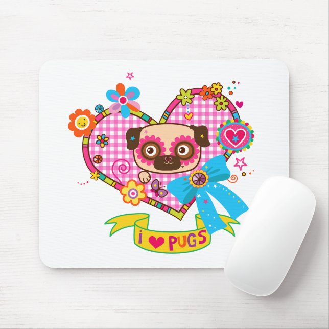 Eu Adoro Pugs! Mousepad (Com mouse)