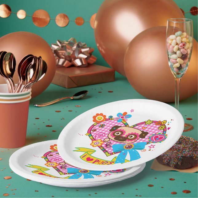 Eu Adoro Pugs! pratos de papel (Múltiplo)