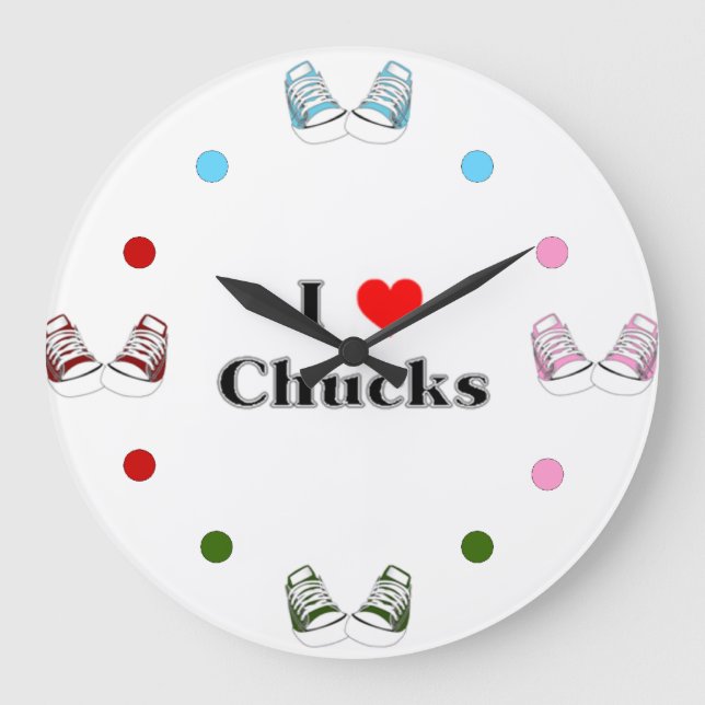 Eu adoro Relógio de Parede Chucks (branco) (Frente)