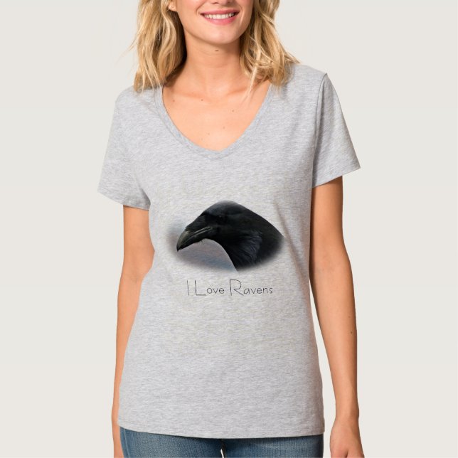 Eu amo a camiseta das senhoras Hanes dos corvos (Frente)