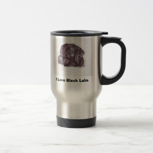 Eu amo a caneca de viagem preta dos laboratórios