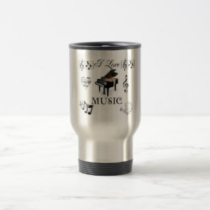 Eu amo a música - caneca de viagem do desenhista