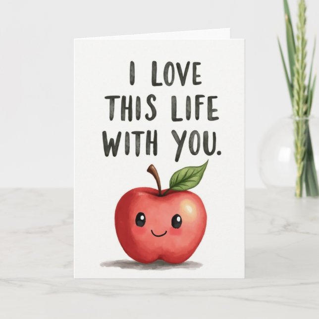 Eu Amo a Vida Com Você Cartão da Maçã Feliz (Frente)