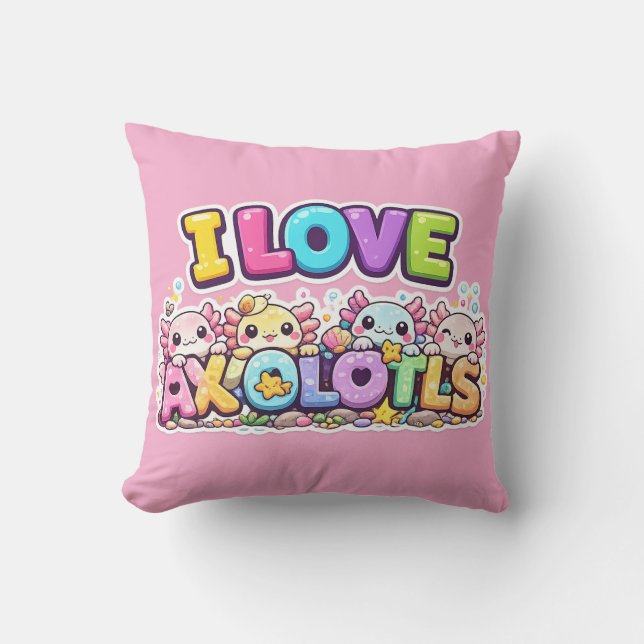 Eu Amo Axolotls Kawaii Almofada Travesseiro (Frente)
