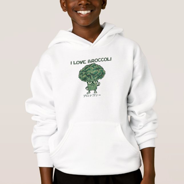 Eu Amo Broccoli, Kawaii Cute Japonês Vegan Hoodie (Frente)