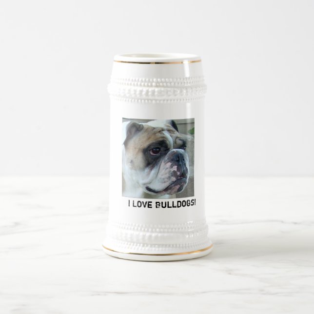 Eu amo buldogues! Caneca da caneca de cerveja da (Centro)