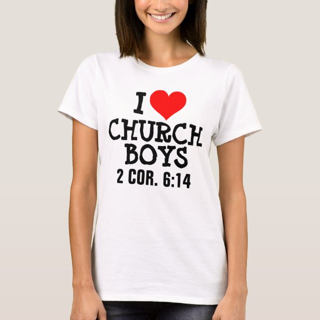 EU AMO camisetas dos t-shirt dos MENINOS da IGREJA (Frente)
