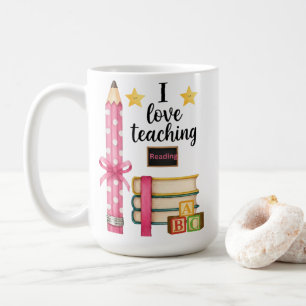 Eu amo caneca de café para professor de leitura