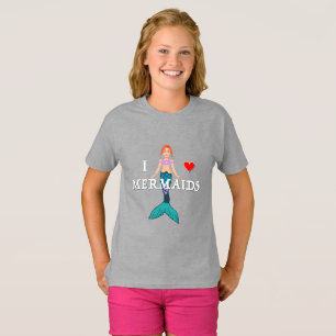 Eu Amo Design de Sereias - Camisa Básica De Menina