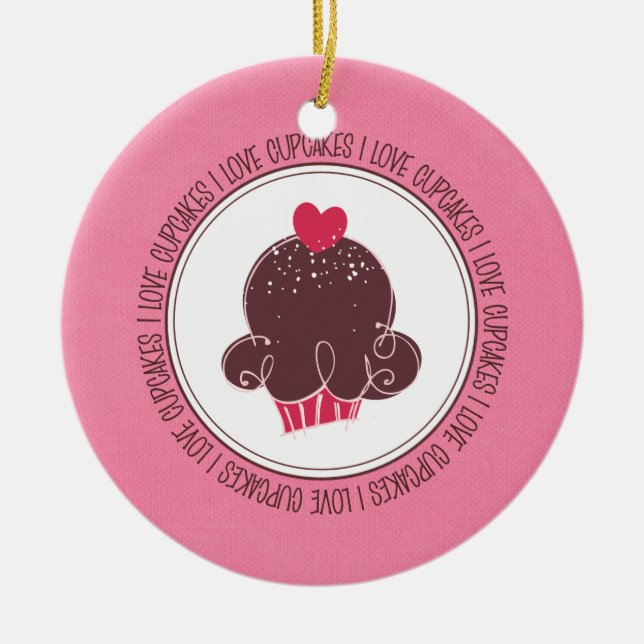 Eu amo enfeites de natal cerâmicos dos cupcakes (Frente)