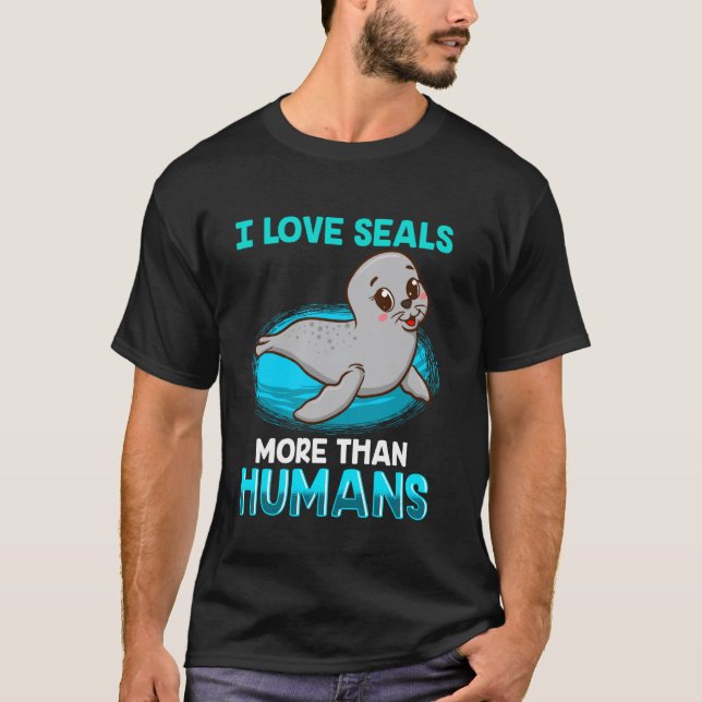 Eu Amo Focas Mais Do Que Humanos Camisa Foca Harpa (Frente)