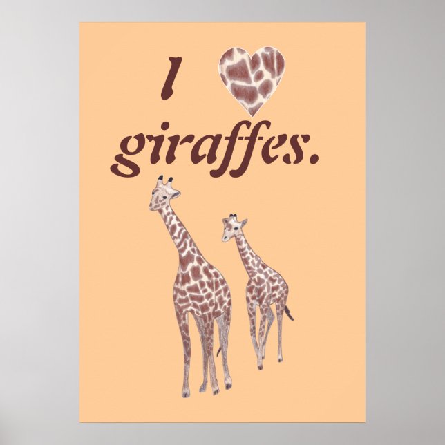 Eu amo girafas, pôster de girafa mãe e filhote (Frente)