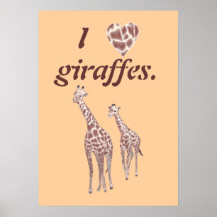 Eu amo girafas, pôster de girafa mãe e filhote