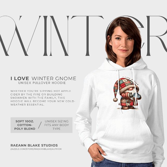 Eu Amo Inverno Gnome Capuz Pulôver Unisex (Criador carregado)