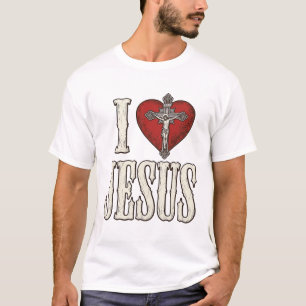 Eu Amo Jesus Gravura Vintage Camisa de Fé Design_