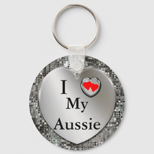 Eu Amo Meu Aussie, Pastor Australiano, Chaveiro (Frente)