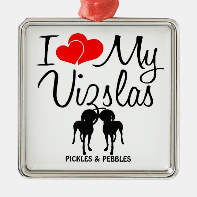 Eu Amo Meu Ornamento De Dois Vizslas (Frente)