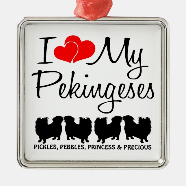 Eu Amo Meu Ornamento De Quatro Cães Pekingeses (Frente)