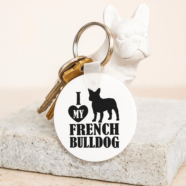 Eu Amo Meu Porta-Chaves Bulldog Francês (Criador carregado)