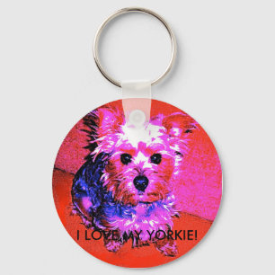 EU AMO MEU YORKIE! CHAVEIRO COR-DE-ROSA & AZUL DA