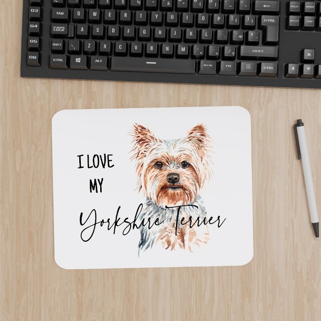 Eu Amo Meu Yorkshire Terrier Watercolo Mousepad (Criador carregado)