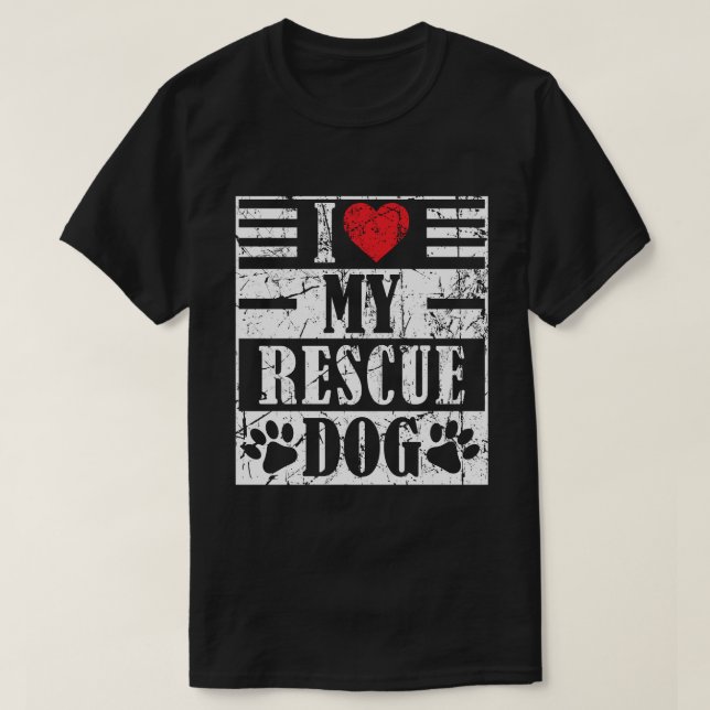 Eu Amo Minha Cachorro Resgatado Camisa Divertida V (Frente do Design)
