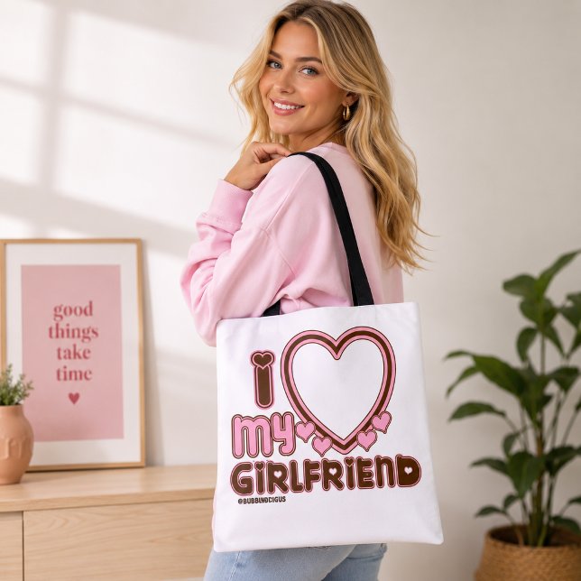 Eu Amo Minha Namorada Bolsa Marrom Rosa Tote (Criador carregado)