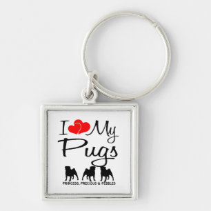 Eu Amo O Meu Chaveiro Personalizado De Três Pugs