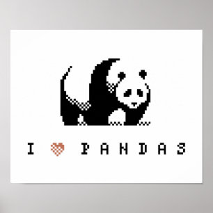 Eu amo o poster da arte do pixel das pandas