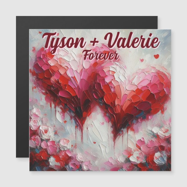 Eu Amo os Dois Corações Abstratos Ímã Personalizad (Frente/Verso)