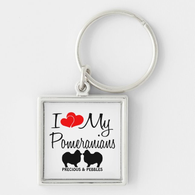 Eu Amo Os Meus Dois Pomeranianos Chaveiro Personal (Frente)
