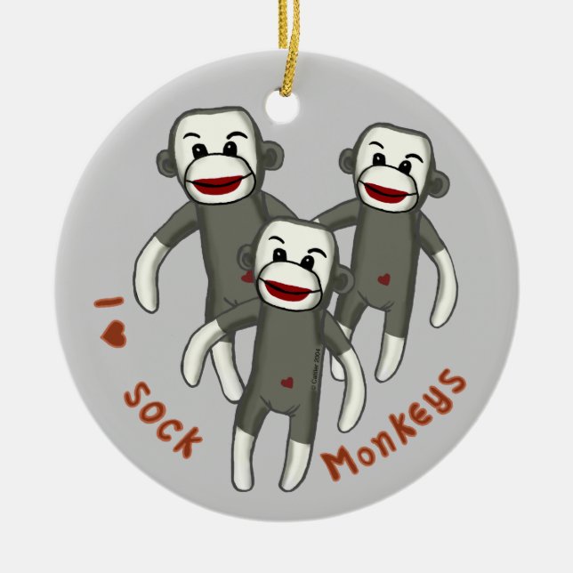 Eu Amo Sock Monkeys enfeite (Frente)