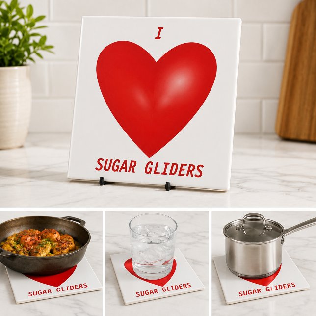 Eu Amo Sugadores de Açúcar Coração Vermelho Amante (I Love Sugar Gliders Red Heart Pet Lover Ceramic Tile)