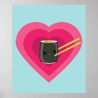 Eu Amo Sushi Kawaii Sushi Roll poster