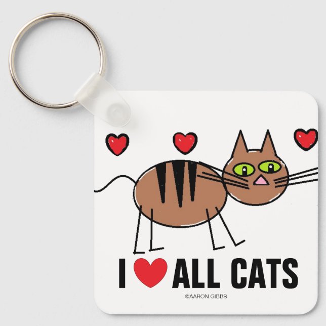 Eu Amo Todos os Gatos Porta-Chaves (Frente)
