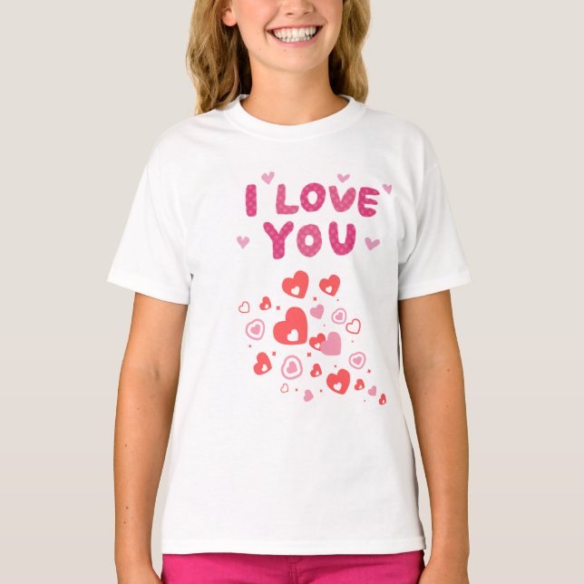 Eu amo você camiseta de criança coração fofo  (Frente)