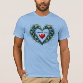 Eu Amo Você Camiseta Masculina Pena de Pavão Coraç
