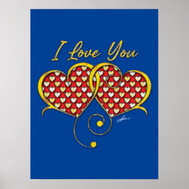 Eu Amo Você Design Pôster Corações Dourados